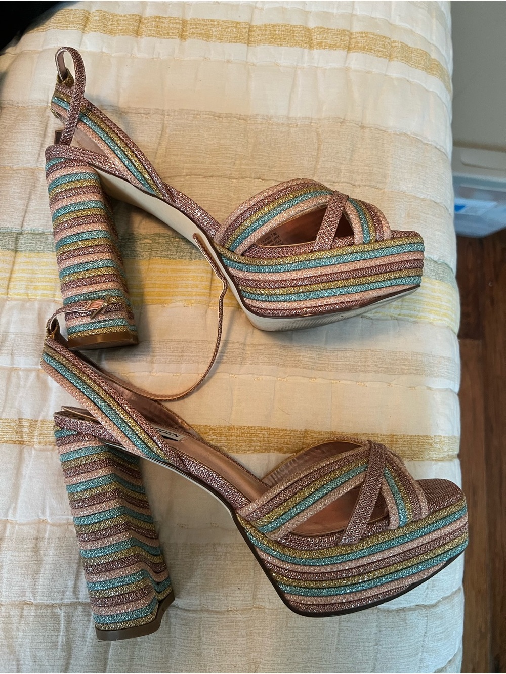 Steve Madden Platform Striped Multi-Color High Heel Sandals - Women